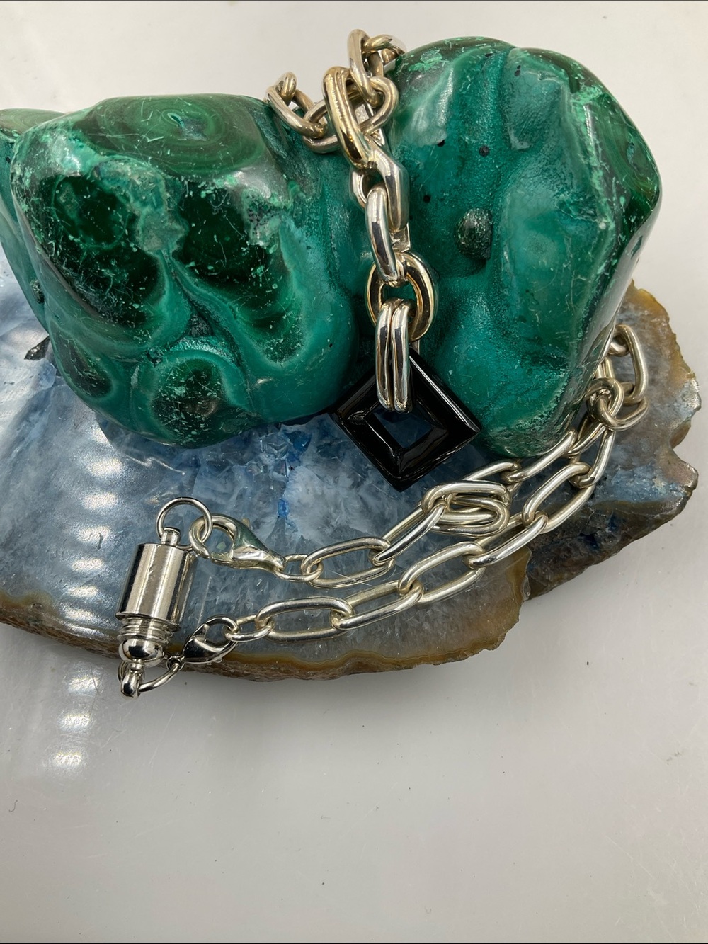 Vintage 18” Sterling Silver Chain Necklace W/Black Onyx Gemstone Pendant (2”) - Picture 5 of 14